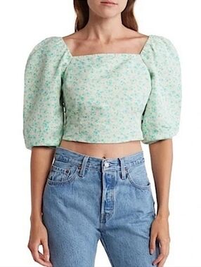 Levi's Yvie The Statement Blouse Green / Cream Size Small
